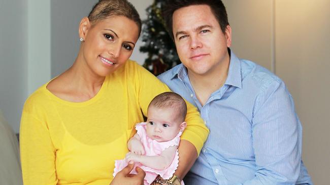 Sally Obermeder with husband Marcus and daughter Annabelle after being diagnosed with an aggressive form of breast cancer.