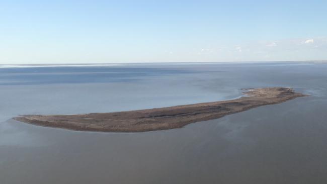 Silkrete island Belt Bay Lake Eyre North as seen from the air, taken earlier this week (mid May 2019). Credit: Wright's Air