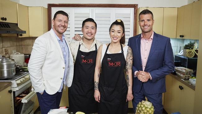 David and Betty with judges Manu Feildel and Pete Evans. Picture: Channel 7