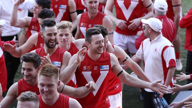 The Roosters leave Adelaide Oval after the come-from-behind win. Picture: Sarah Reed