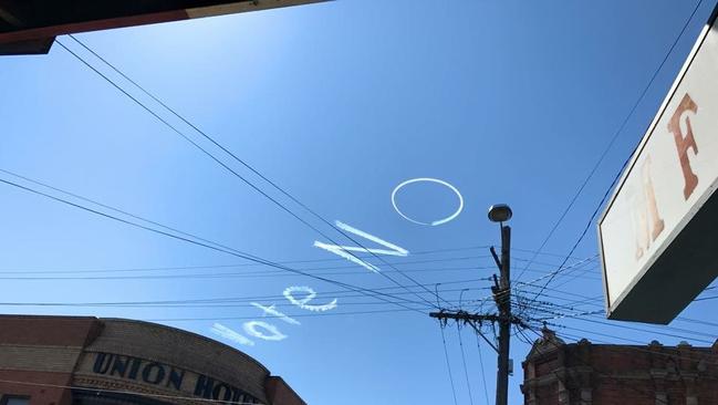 Vote no written in the sky above Newtown today. Picture: Facebook
