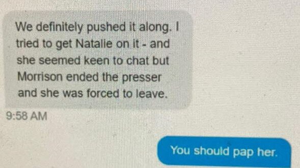 A screenshot of the text exchange was mocked up by Sky News. News.com.au is not suggesting it was leaked by Mr Kean, as the text implies because his correspondence is in blue. Picture: Supplied