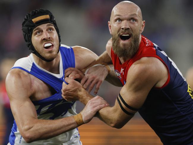 Tristan Xerri and Max Gawn are the frontrunners for the AA ruck spot. Picture: Michael Klein