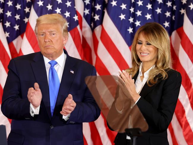 US President Donald Trump and first lady Melania Trump in the White House on election night. Picture: Getty Images