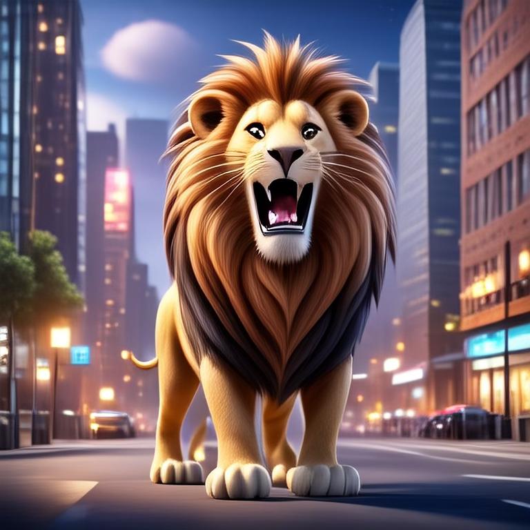 A lion on the loose in a big city, as created with just a few words on Image Playground.