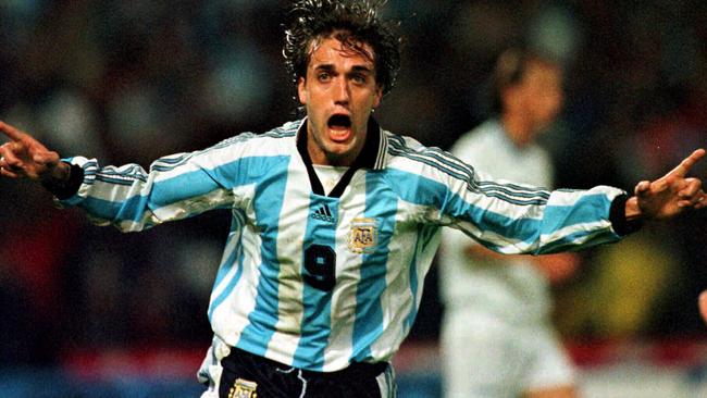 Argentinian Gabriel Batistuta celebrates.