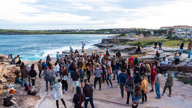 The big gathering at Mistrail Point Maroubra. Picture: Monique Harmer