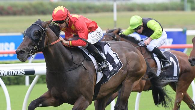 Jockey Jason Collett rides Danzie to victory in race 9, the 2019 Membership Handicap, during The Agency Melbourne Cup Race Day Meeting at Royal Randwick in Sydney, Tuesday, November 6, 2018. (AAP Image/Simon Bullard) NO ARCHIVING, EDITORIAL USE ONLY