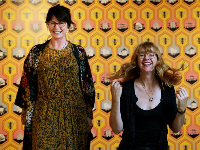 Producer Philippa Bateman and artist Zanny Begg with their artwork about missing heiress Juanita Neilsen at the UNSW Art and Design Gallery in Sydney. Picture: Tracey Nearm