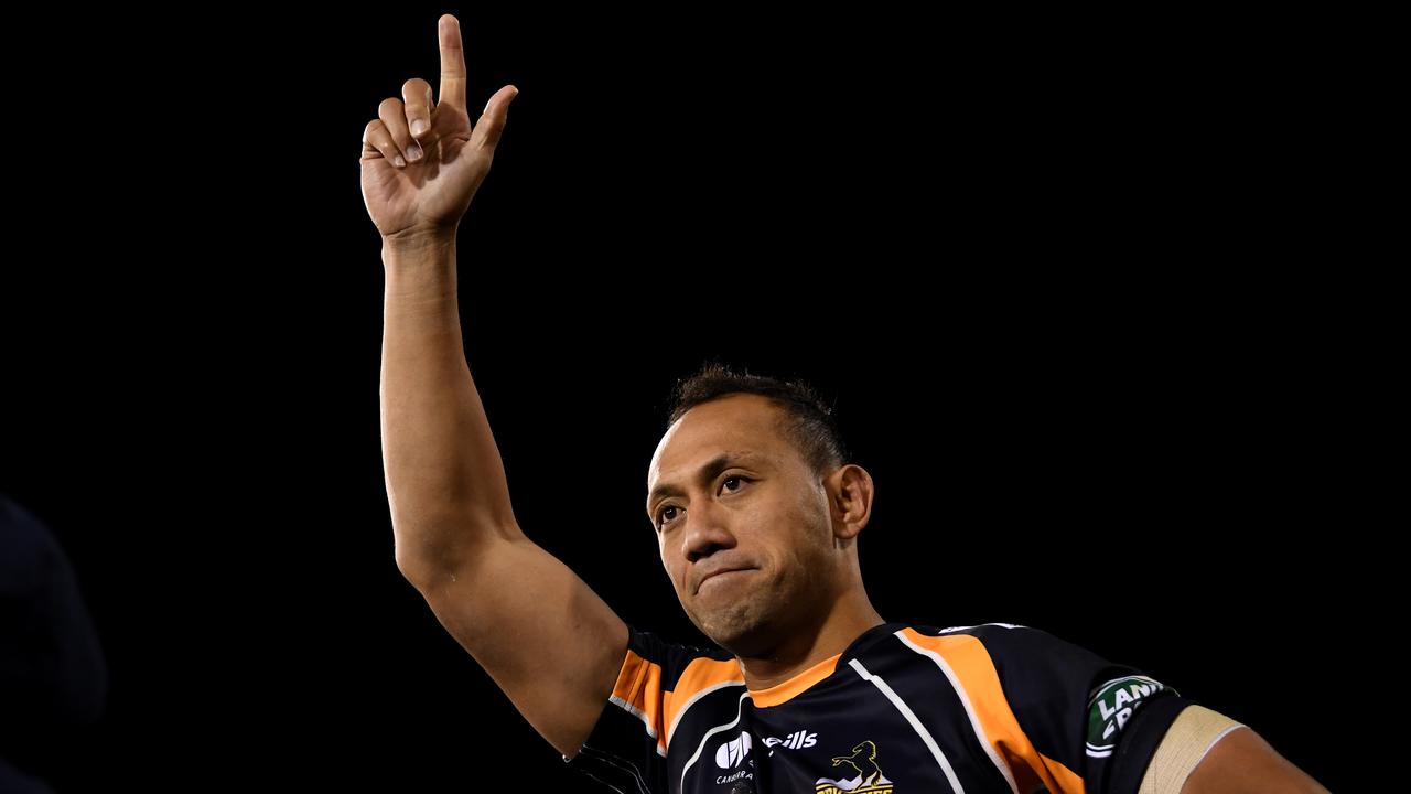 Christian Lealiifano of the Brumbies reacts after the Super Rugby quarterfinal.