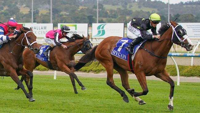 Defiant Dancer, ridden by Will Price, wins the Fulmen Park BM78 Handicap.