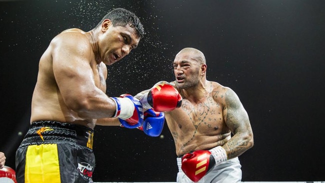 In his first professional fight since walking away from rugby league, Tevita Pangai Jr went the distance with Frank Amato, stealing the show in an incredible fight. Picture: Supplied