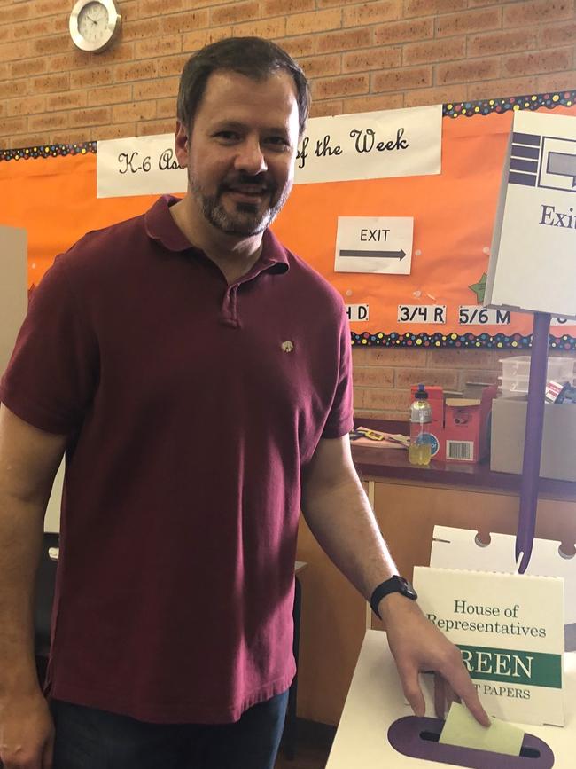 Chifley federal Labor MP casts his vote at William Dean Public School in Dean Park on Election Day. Picture: Kate Lockley