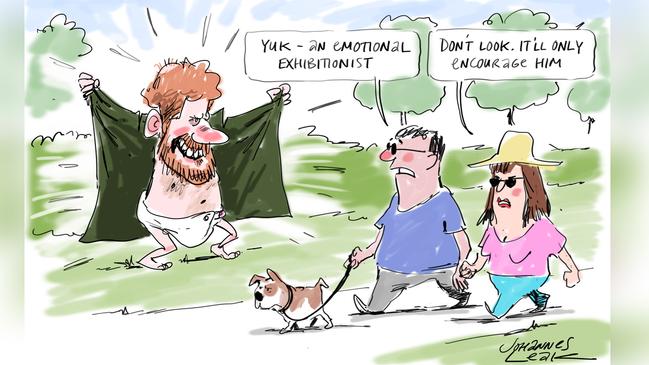 Harry has claimed using recreational drugs helped his mental health. Illustration: Johannes Leak.