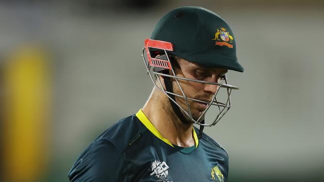 GROS ISLET, SAINT LUCIA - JUNE 15: Mitchell Marsh of Australia looks dejected while leaving the field after being caught out by Charlie Tear of Scotland (not pictured) during the ICC Men's T20 Cricket World Cup West Indies & USA 2024 match between Australia and Scotland at Daren Sammy National Cricket Stadium on June 15, 2024 in Gros Islet, Saint Lucia. (Photo by Robert Cianflone/Getty Images)