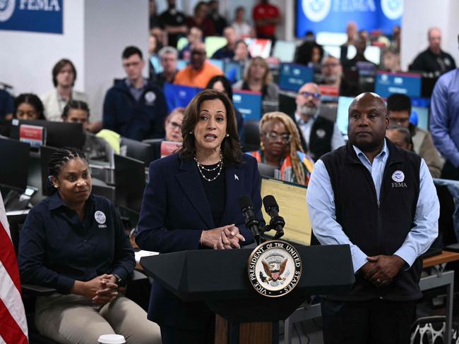 US Vice President and Democratic presidential candidate Kamala Harris at Federal Emergency Management Agency (FEMA) headquarters in Washington, DC. Picture: AFP