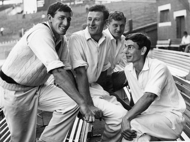 Bob Cowper (second from right), wih Victorian teammates Alan Connolly, Bill Lawry Cowper and Ian Redpath.
