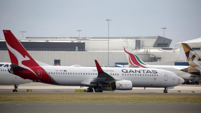 A Qantas plane at Sydney airport earlier this month. Picture: Christian Gilles