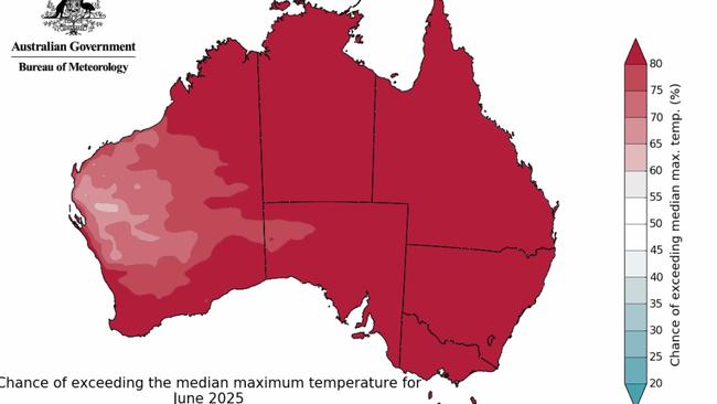 Long-range temperature forecast for June. Picture: BOM
