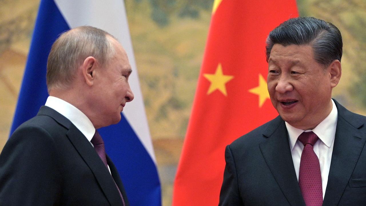 Russian President Vladimir Putin and Chinese President Xi Jinping reaffirmed their countries’ friendship in early February. Picture: Alexei Druzhinin / Sputnik / AFP