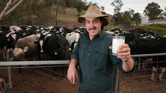 Tom Fairley toasts a glass of Country Valley milk on his family property. Picture: Robert Pozo