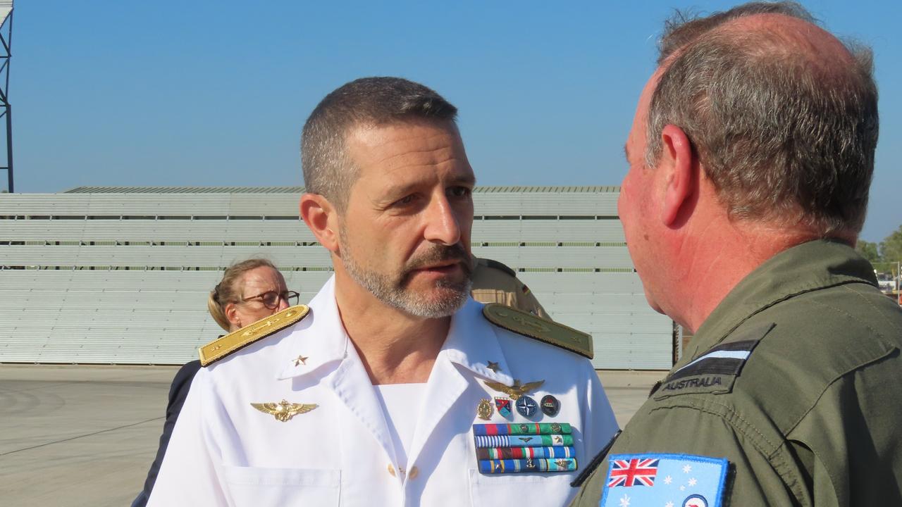 Exercise Pitch Black 2024 has officially come to a close. Italian Navy Carrier Strike Group Commander, Rear Admiral Giancarlo Ciappina (left) speaking with Air Commodore Pete Robinson.