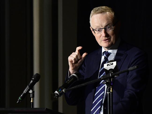 The Governor of the Reserve Bank of Australia (RBA) Dr Philip Lowe gives a speech at the Reserve Bank Board dinner at The Calyx in The Royal Botanic Garden, Sydney, Tuesday, June 4, 2019. The RBA today cut interest rates for the first time in almost three years to a record low of 1.25%. (AAP Image/Bianca De Marchi) NO ARCHIVING