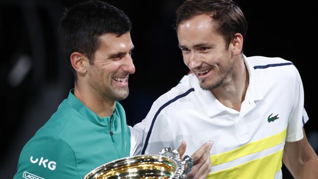 Djokovic and Medvedev have played against each other in two grand slam finals, winning one each. Picture: Getty Images