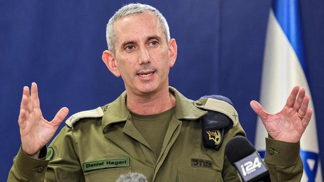 Israeli army spokesman Daniel Hagari speaks to reporters. Picture: AFP.