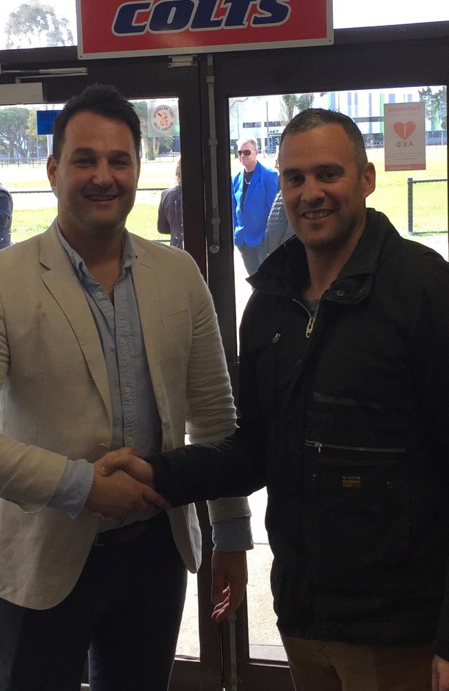 Port Melbourne Colts president Stephen Duvnjak welcomes Lindsay Gilbee to the club.