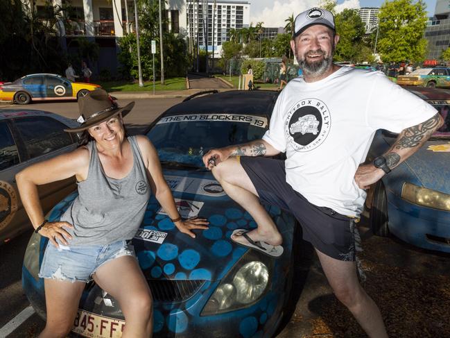 From Yandina Qld and Bendigo Vic, Kellie Aveyard and Justin Lindner travelled 3342kms in a 2004 Mitsubishi Magna which they paid $1300 for. Picture: Floss Adams.