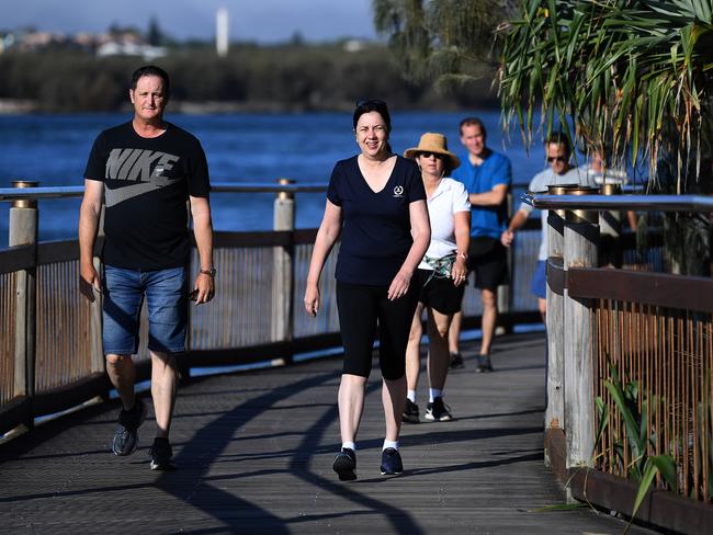 Queensland Premier Annastacia Palaszczuk spent time in the seat of Caloundra with Labor candidate and soon-to-be elected representative, Jason Hunt (left). Picture: NCA NewsWire / Dan Peled