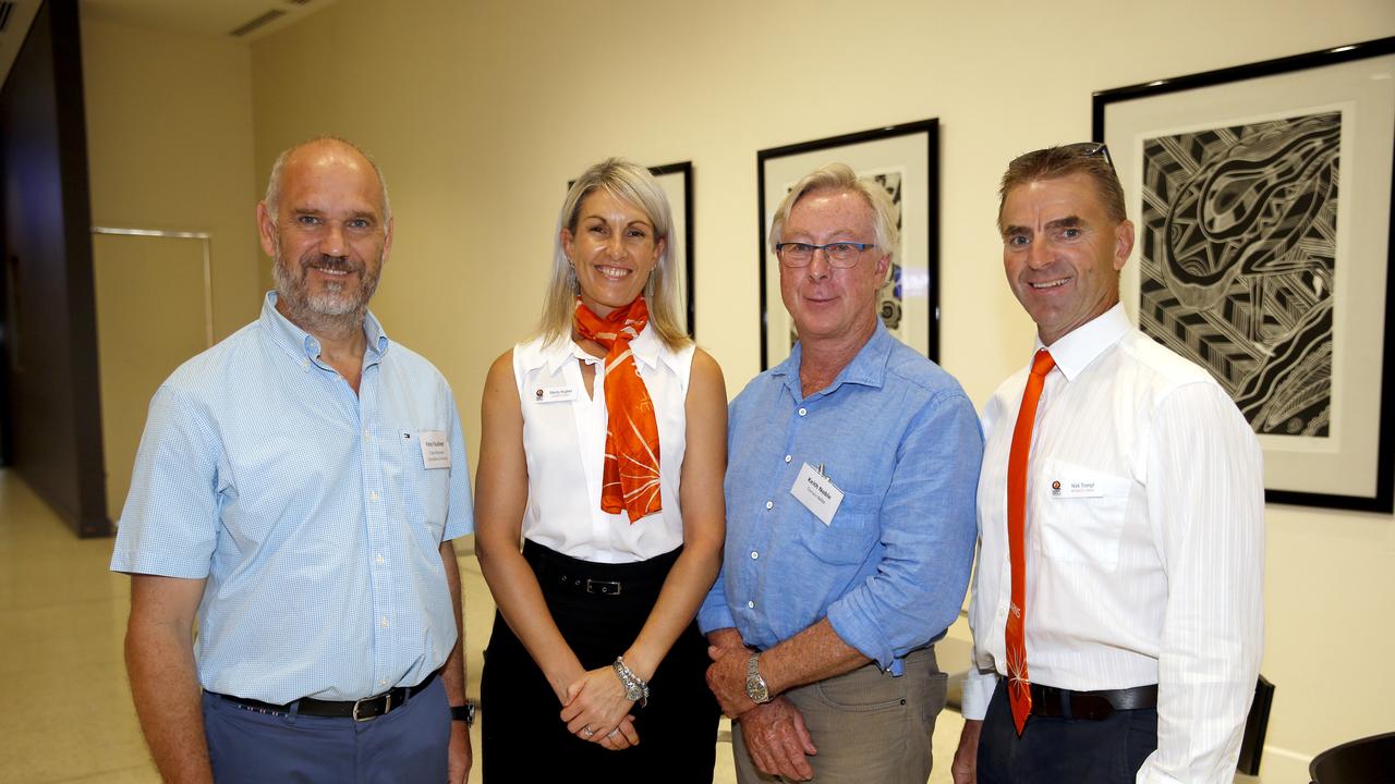 Peter Faulkner, Wendy Hughes, Keith Noble and Nick Trompf at the Future Tourism lunch at the Cairns Convention Centre PICTURE: ANNA ROGERS