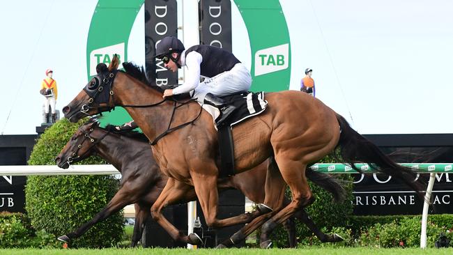 Isotope (ouside) edges out Away Game the last time they met in the Gold Edition Plate at Doomben. Picture: Grant Peters, Trackside Photography.