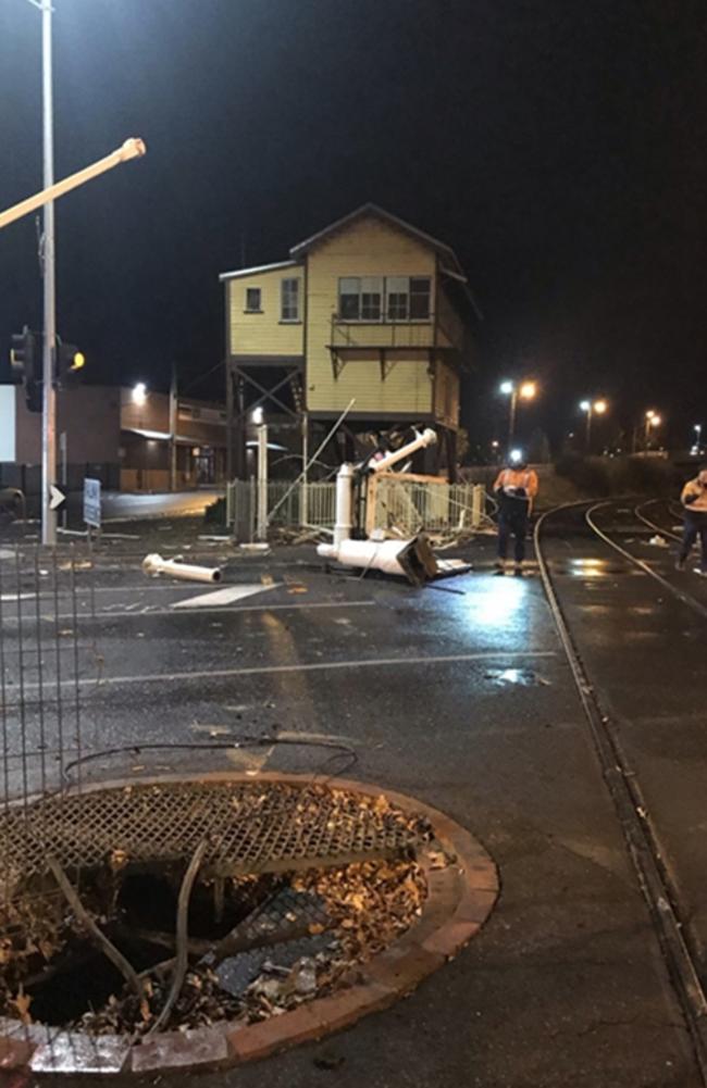 The damage caused by a crash involving a passenger train at Ballarat Railway Station on May 30, 2020. Picture: V/Line Corporation via Australian Transport Safety Bureau.