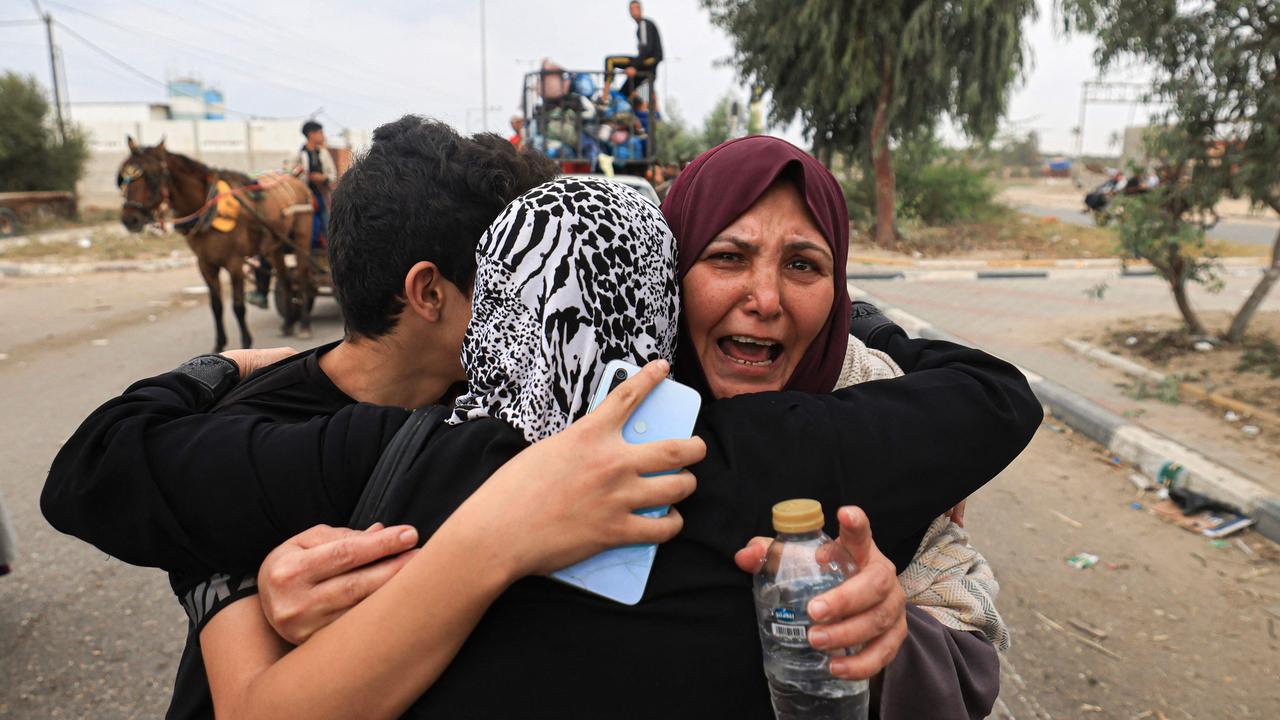 Palestinians arrive south of Gaza City after fleeing their homes in Gaza City and the Northern Gaza Strip. Picture: AFP