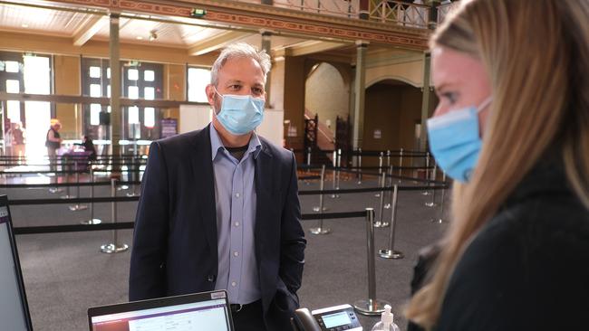 Chief Health Officer Brett Sutton checks in for his vaccination. Picture: Getty Images