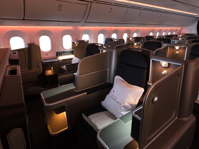 The Qantas Boeing 787-9 Dreamliner business cabin. Picture: Qantas