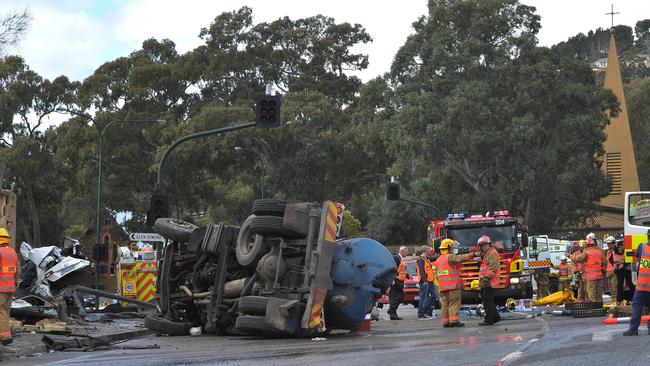 The crash occurred at the bottom of the South-Eastern freeway. Picture: Roger Wyman