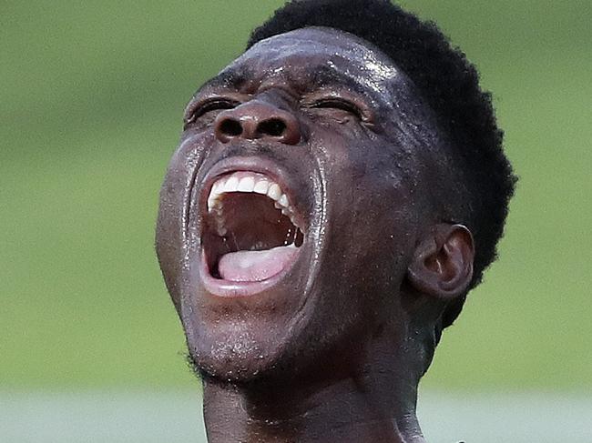 SOCCER - FFA CUP FINAL - Adelaide United v Melbourne City at Coopers Stadium. Al Hassan Toure celebrates his goal in the first half Picture SARAH REED