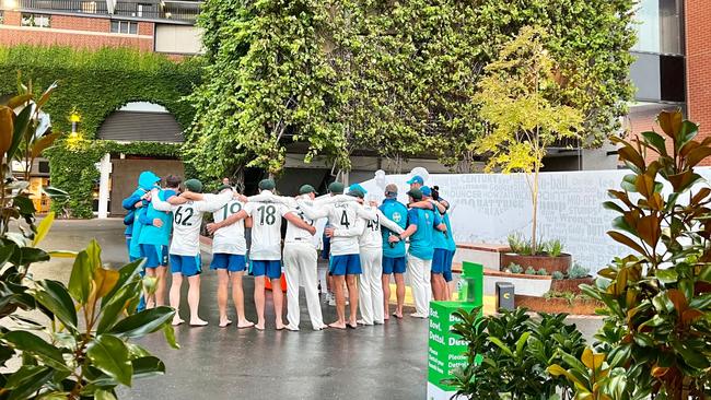 The Australian cricket team headed to the Rod Marsh Memorial after the win over the West Indies.