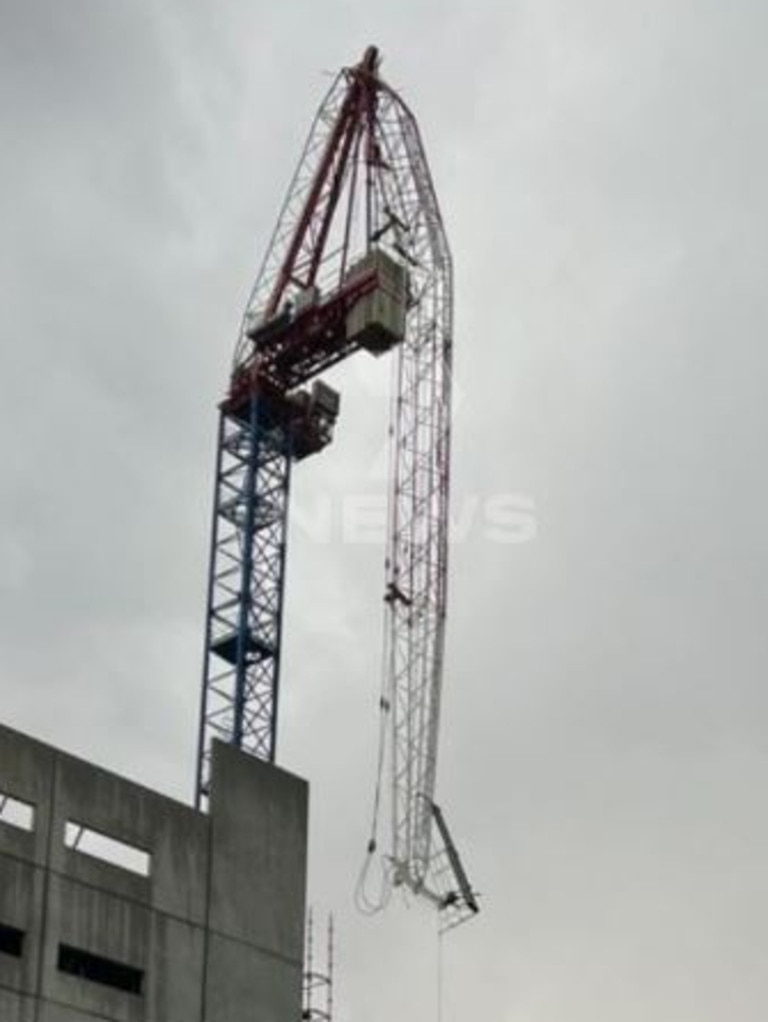 The crane partially collapsed after it was struck by lightning on Wednesday afternoon. Picture: 7 News