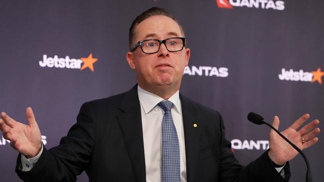 SYDNEY, AUSTRALIA - AUGUST 25: Qantas Group Chief Executive Officer Alan Joyce speaks during a press conference on August 25, 2022 in Sydney, Australia. Qantas Group Chief Executive Officer Alan Joyce was joined by Chief Financial Officer Vanessa Hudson during the Qantas Group full-year results announcement. Qantas has posted a loss of $1.86 billion for the 2022 financial year. (Photo by Lisa Maree Williams/Getty Images)