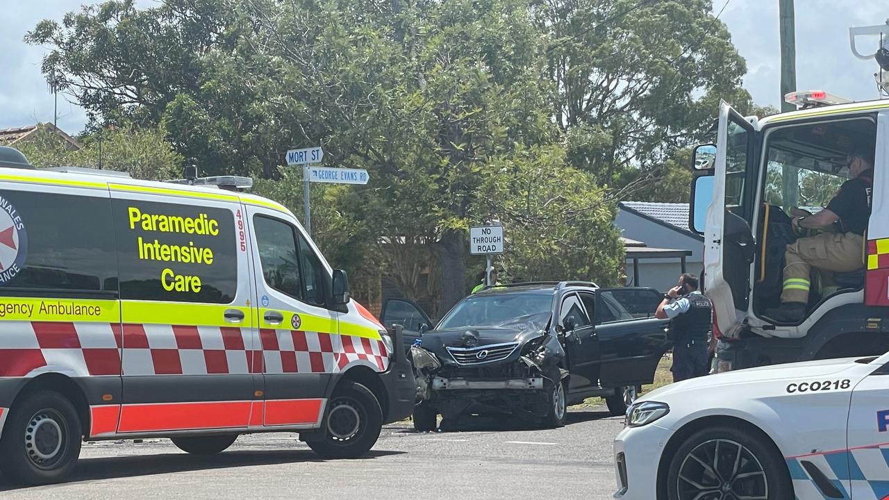 A boy has been taken to hospital after a two-car crash at the intersection of Mort St and George Evans Rd, Killarney Vale. Picture: NewsLocal