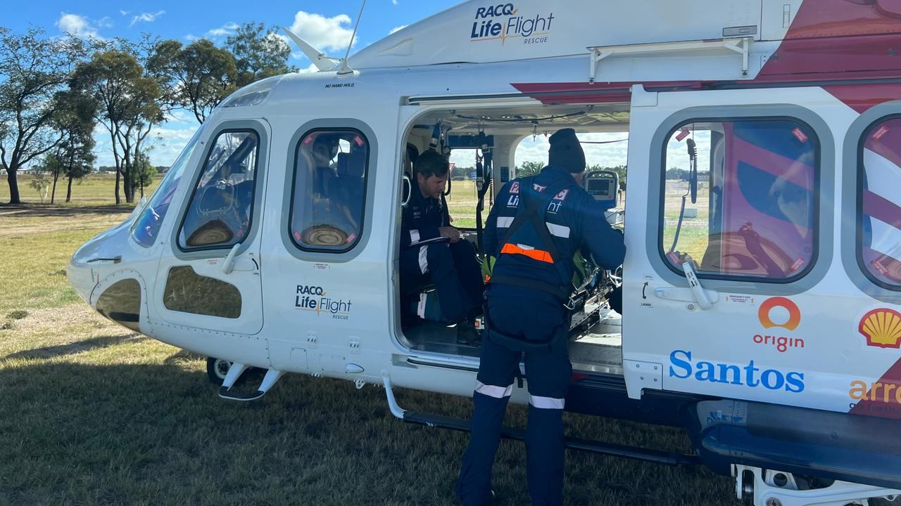 A 20-year-old woman was airlifted to Toowoomba Hospital after a horse trampled her during a polocrosse match in the Western Downs region.