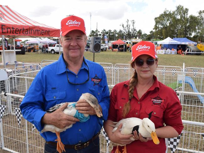 Craig and Ruth Melville with their racing ducks at the Emerald Show on June 2, 2021.