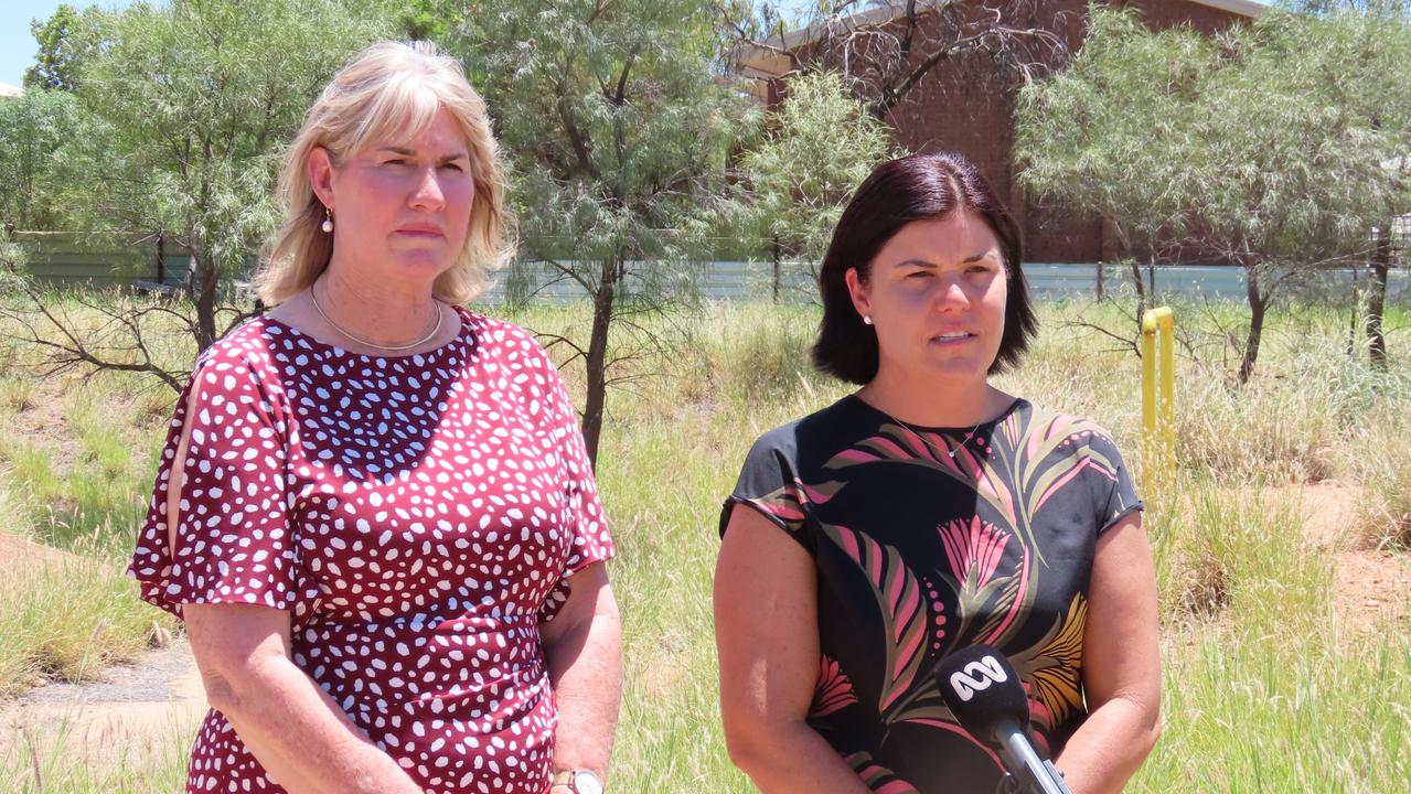 Infrastructure Minister Eva Lawler and Chief Minister Natasha Fyles in Alice Springs on Friday. Picture: Annabel Bowles