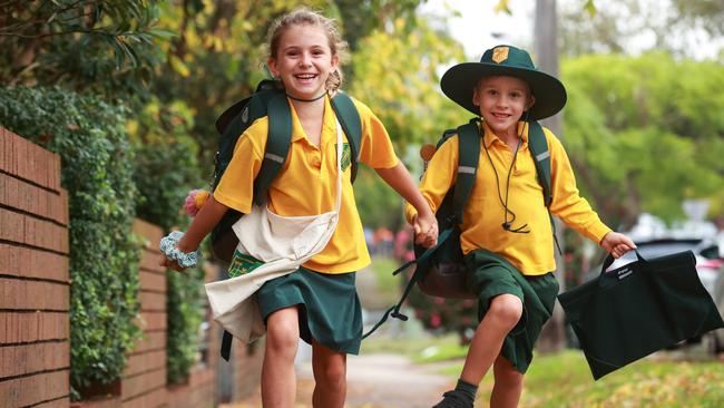 Cammeray Public School students Josie, 7, and Percy Lamont, 5, in Camera are ready to learn. Picture: Justin Lloyd