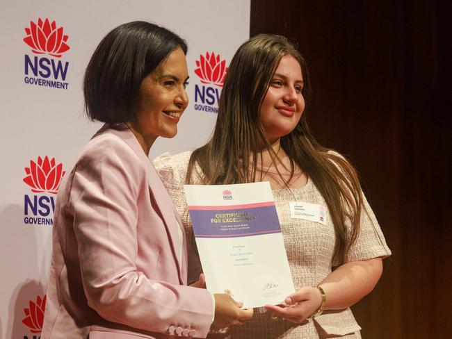 NSW Education Minister Prue Car with Asteer Saleem. Picture: Justin Lloyd