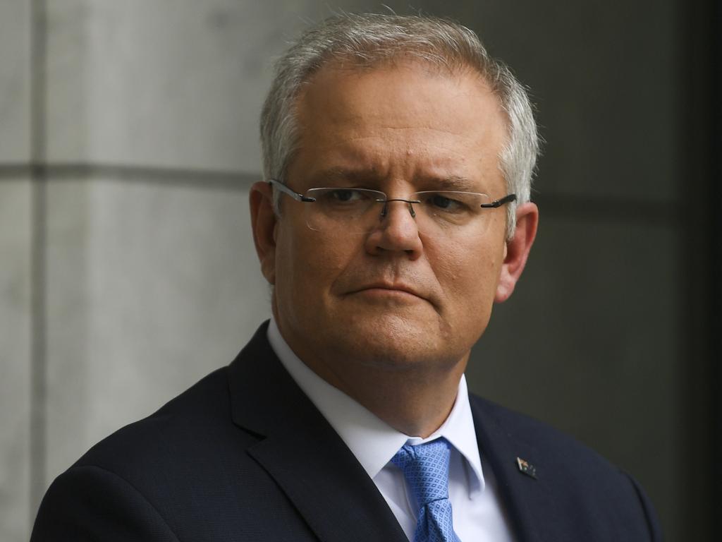 Australian Prime Minister Scott Morrison speaks to the media during a press conference at Parliament House in Canberra, Friday, April 3, 2020. (AAP Image/Lukas Coch) NO ARCHIVING